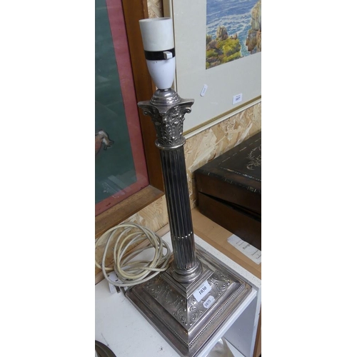 1030 - Vintage Silverplated Corinthian Column Table Lamp Base, approx 50cm tall overall.