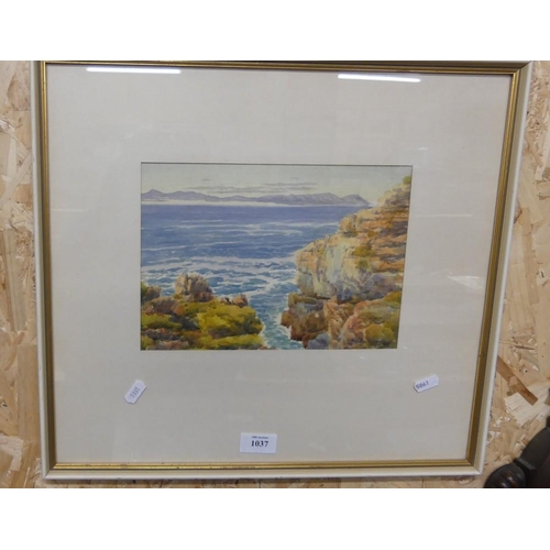 1037 - Framed Watercolour - Coastal Scene by H. W. Mackinlay, approx 26 x 18cm.