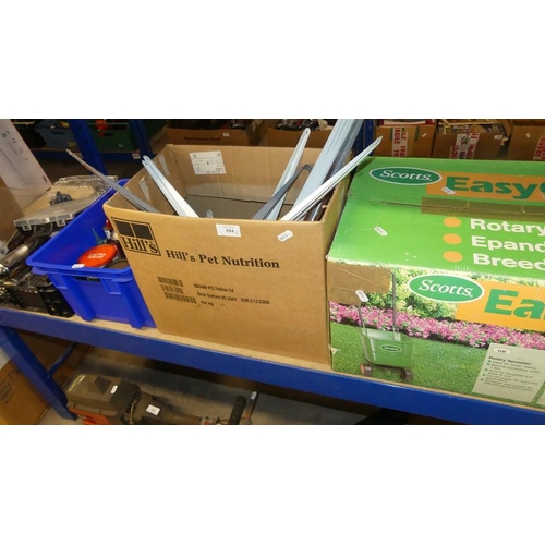 104 - 4 Boxes - Rotary Spreader, Tools, etc