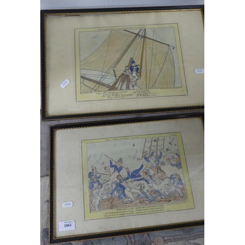 1061 - Pair of Antique Naval Prints - G Cruikshank, approx 25 x 17cm.