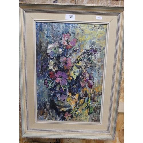 1070 - Framed Oil Painting - Still Life, Vase of Assorted Flowers, signed James Yates, approx 29 x 44cm.