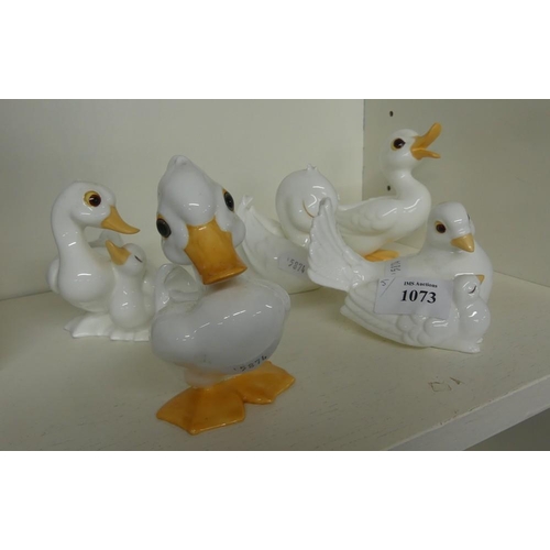 1073 - Five Royal Osborne Bone China Ducks.