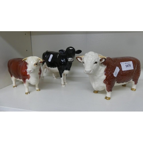 1075 - Three Beswick Figures - Hereford Bull 