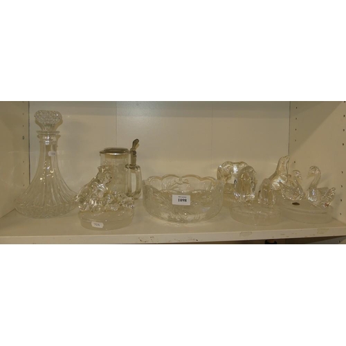 1098 - Assorted Pressed Glass Figures, Cuit Glass Bowl etc.