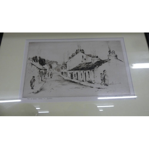 1105 - Framed Etching - Dunoon Street Scene, Signed James Thompson, approx 25 x 15cm.