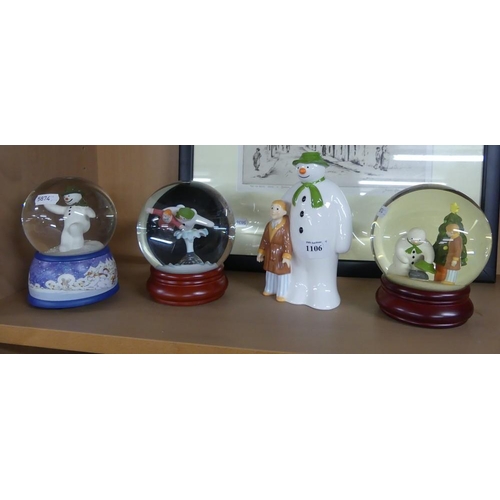 1106 - 3 Snowman Glitter Globes & Coalport Snowman Figure.