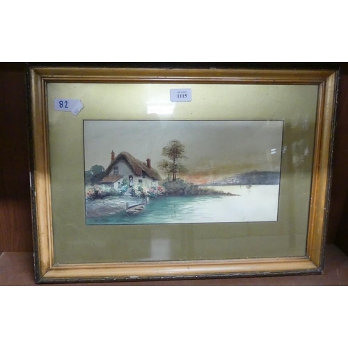 1115 - Framed Watercolour - Evening Landscape, Signed A Harvey, 37 x 19cm.