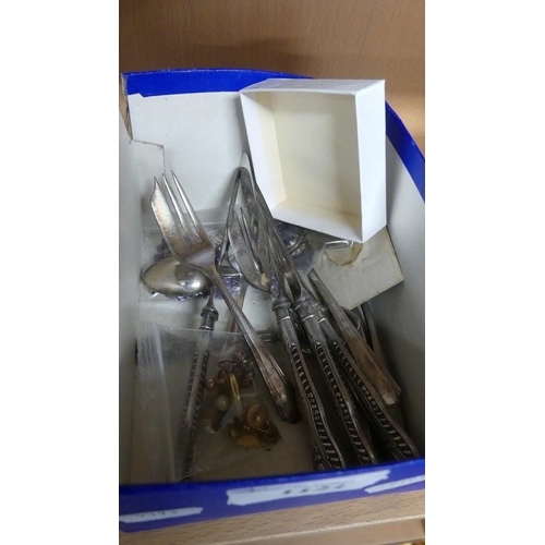 1121 - Box - Silver Handled Afternoon Tea Knives, Jewellery, Decorative Jewel Mounts etc.