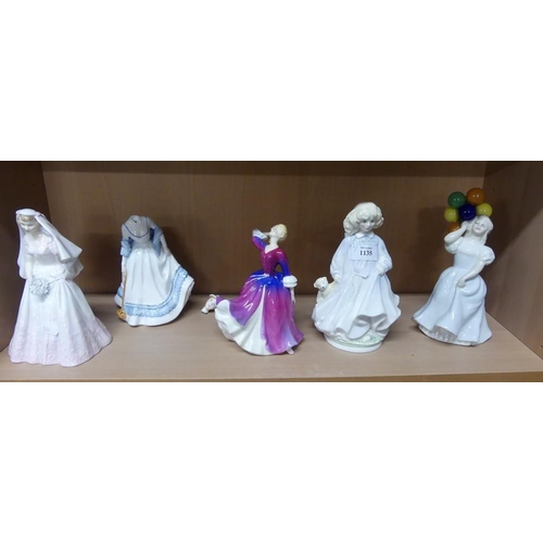 1135 - 5 Royal Doulton Figures - Balloons, Hope, Melissa, The Bride & Summer Time (AF).