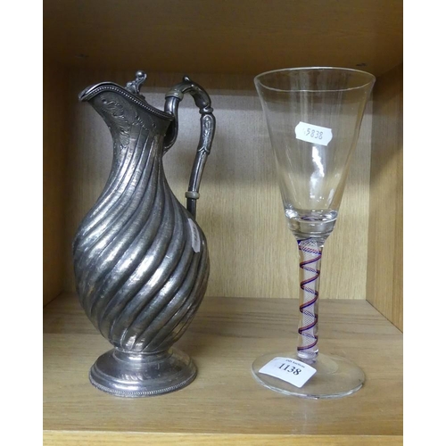 1138 - Fluted EP Hot Water Jug & Spiral Stemmed Wine Glass.