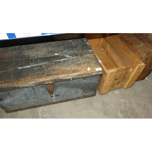 121 - Metal Bound Pine Tool Box, Case & Box