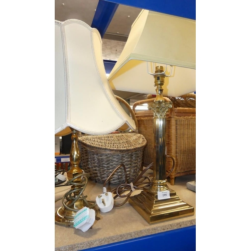 195 - 2 Brass Lamps & Shades