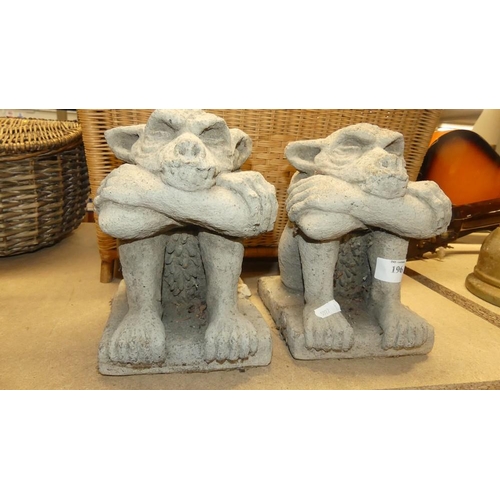 196 - Pair Of Reconstituted Gargoyle Garden Ornaments