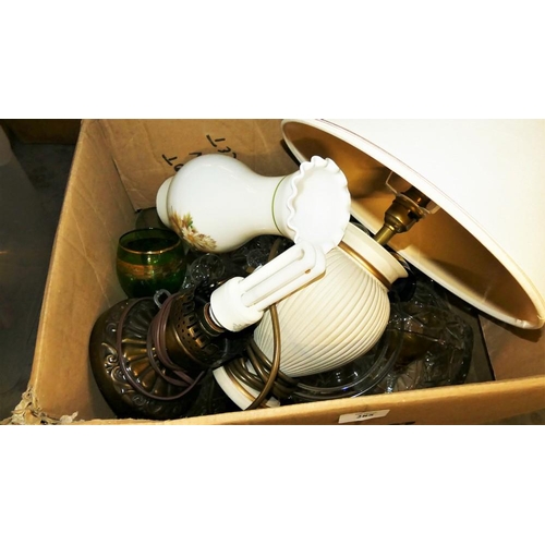 285 - Box Of Assorted Lamps & Glass