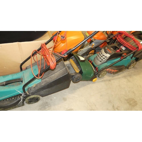 29 - 2 Bosch Electric Lawnmowers & Lawn Raker