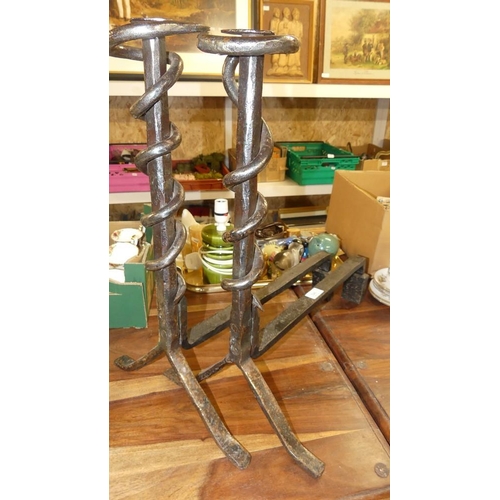 352 - Pair Of Arts & Crafts Wrought Iron Fire Dogs