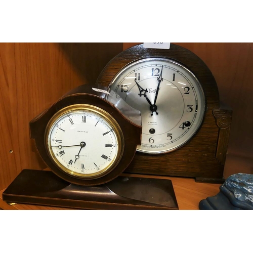 390 - Oak Mantle Clock & Mahogany Mantle Clock.