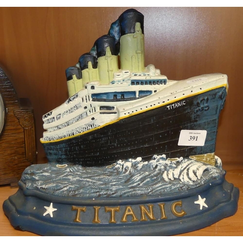 391 - Painted Metal Titanic Door Stop