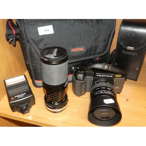 395 - Pentax Camera, Assorted Lenses & Flash