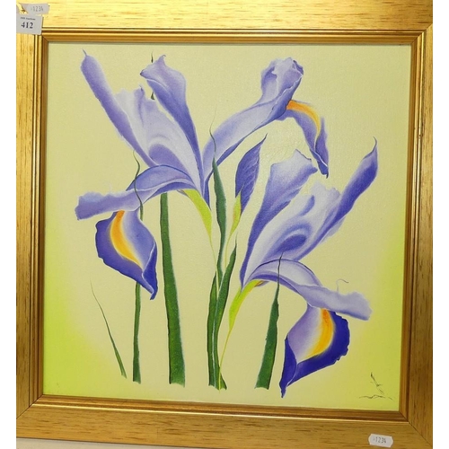 412 - Gilt Framed Oil On Canvas - Iris Flowers by Ukranian Artist.