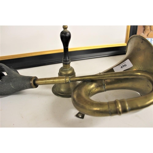 496 - Brass Car Horn & Brass Bell