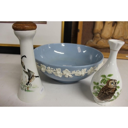 497 - Wedgwood Fruit Bowl, Asprey Of London Pepper Mill & Coalport Vase