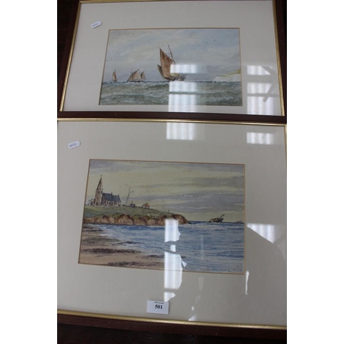 501 - 2 Watercolours by W Sheppard - Coastal Scenes