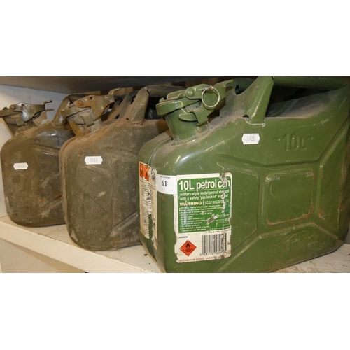 61 - 3 10lt Metal Fuel Cans