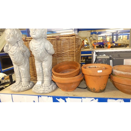 86 - 2 Reconstituted Stone Figures & Assorted Terracotta Plant Pots