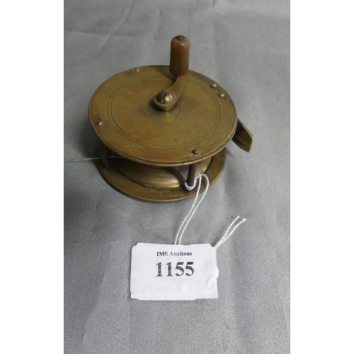 1155 - Antique Brass Fishing Reel.