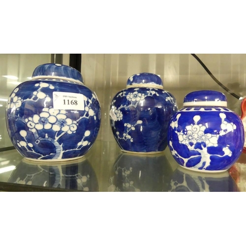 1168 - 3 Chinese Ginger Jars & Covers Prunus Decoration.