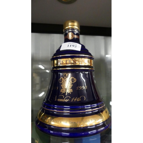 1192 - Commemorative Bell's Scotch Whisky Decanter - Prince Of Wales 50th Birthday 1948/1998. (Full & Seale... 