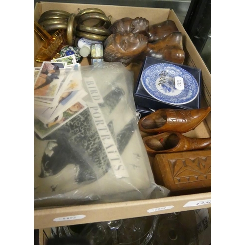 1236 - Box - African Busts, Glass Paperweight, Brooke Bond Tea Cards, etc.