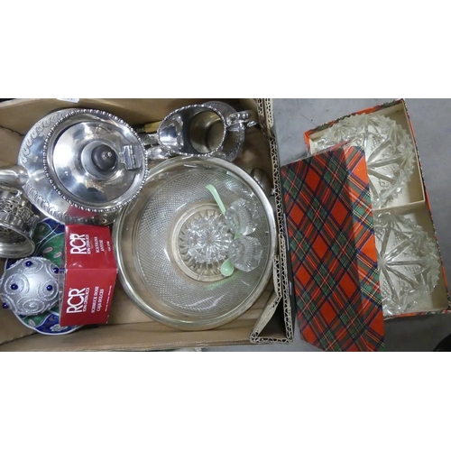 1238 - Box - Silver Plate, Pressed Glass Dishes, etc.