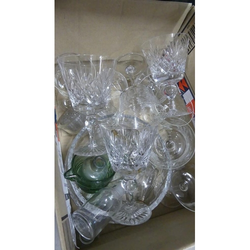 1239 - Box - Assorted Cut Glass, Etched Glasses, Wine Glasses, Bowls, etc.