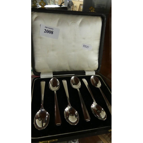 2008 - Set of Six Cased Sheffield Silver Coffee Spoons, approx 2.6oz troy.