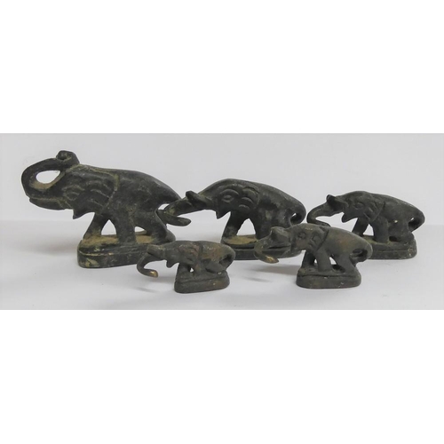 2041D - Set of Five Bronze Elephant Shaped Weight / Ornaments - largest approx 6cm across.