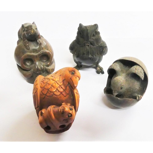 2041F - Box - Assorted Japanese Carved Wood Netsuke.