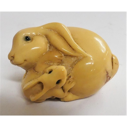 2041G - Japanese Netsuke - Two Hares.