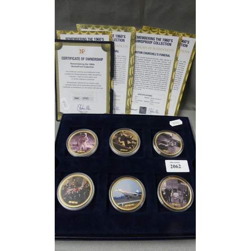 2062 - Cased Set of Eight Gilded Coins - Remembering the 1960's - ltd edition 19500