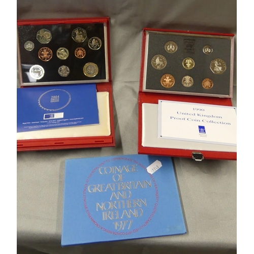 2068 - Three UK Proof Coin Sets (1977, 90 & 2004).