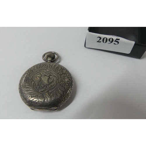 2095 - Engraved Silver Fancy Dial Hunter Pocket Watch