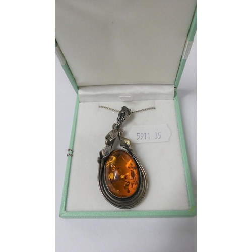 2106 - Large Silver Amber Pendant