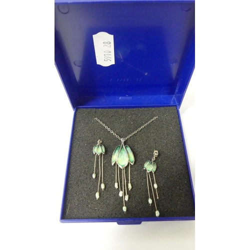 2107 - Norman Grant Silver Enamel Pearl Pendant and Earrings, Unsigned