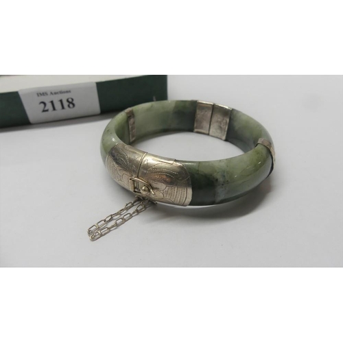 2118 - Heavy Silver Jade Bangle