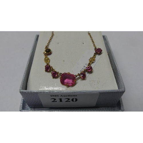 2120 - 9ct Gold Pink Stone Necklace