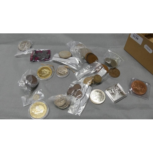 2130 - Box - Assorted of Vintage Copper & Plated UK Coins.