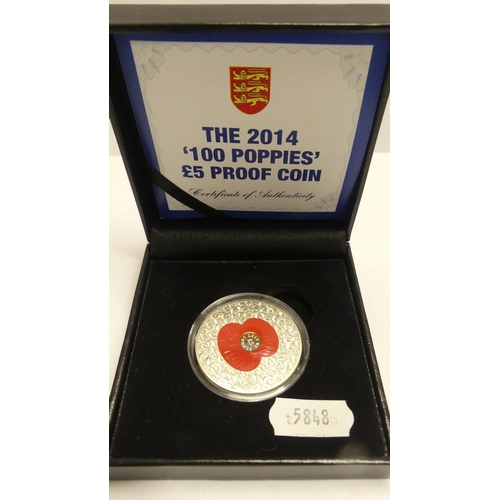 2147 - Cased Jersey 2014 £5 Proof Coin.