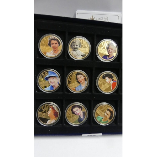 2149 - Nine Queens 90th Birthday Commemorative Gold Plated Coins.