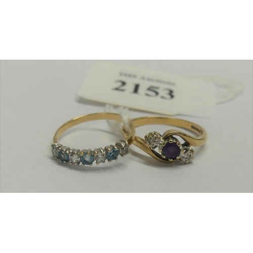 2153 - Two 9ct Gold Dress Rings 3.7g total weight, size UK P & N.